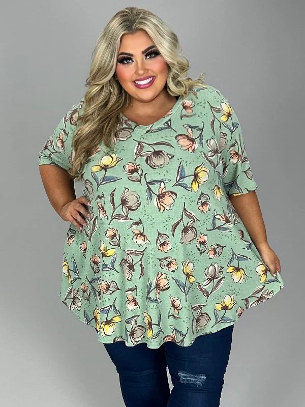 Online Clothing Boutiques 59 PSS [Southern Special} Mint Floral Waffle Knit Tunic EXTENDED PLUS SIZE 3X 4X 5X