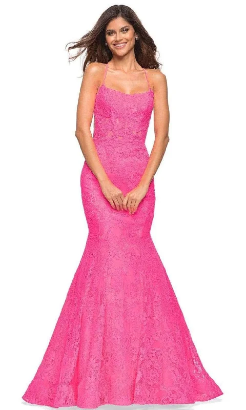 Exclusive Designer Style Deals La Femme - 30612 Scoop Floral Lace Trumpet Dress