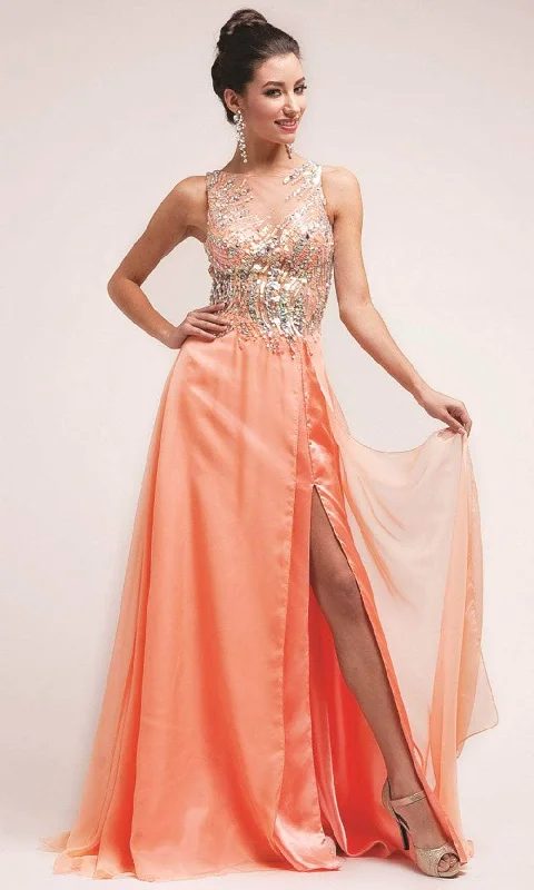 Casual Dresses for Women Cinderella Divine 7922 - Sequin Illusion A-Line Gown