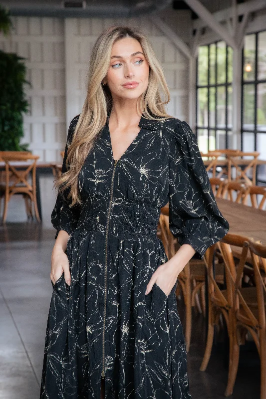 The Latest Fashion Trends Lacie Smocked Waist Floral Dress, Black