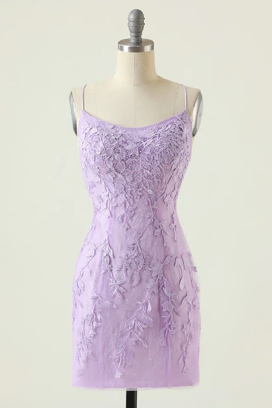 Seasonal Sale Lavender Lace Straps Tight Mini Dress