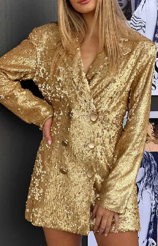 Fashion Women's Clothing Natalie Gold Sequin Blazer Mini Dress