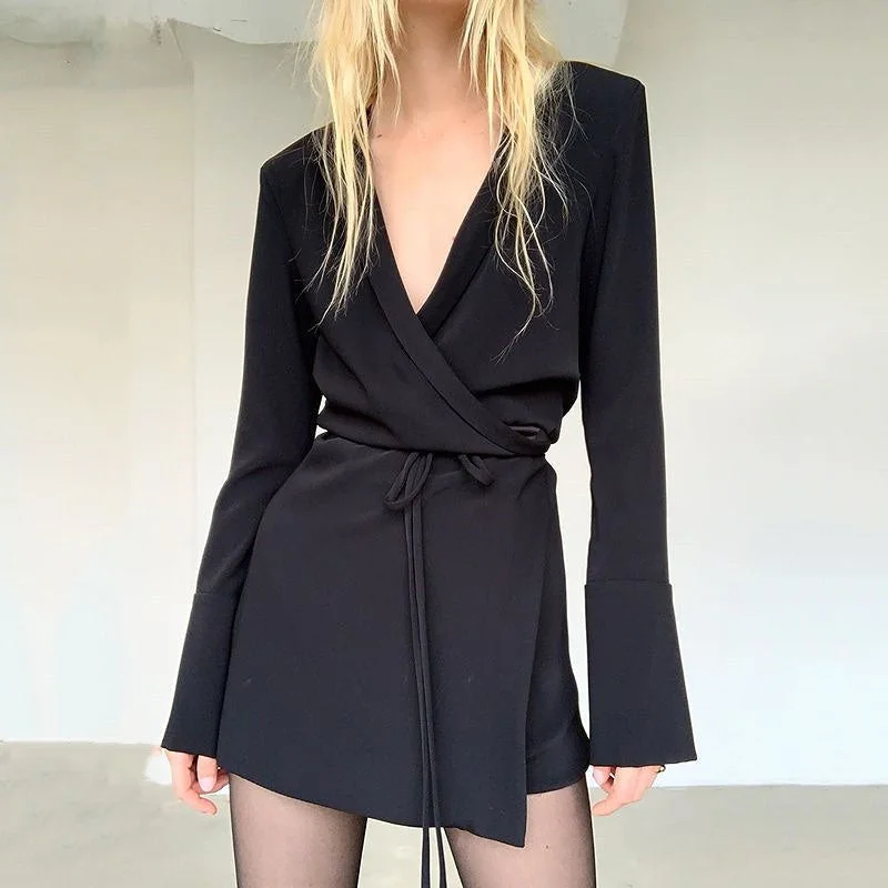 Classic Modern Offers BerriesJam - Long Sleeve Party Elegant Mini Dresses with Belt