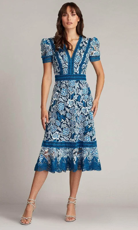 Elegant Style Tadashi Shoji CDP24209MD - V-Neck Floral Embroidered Evening Dress