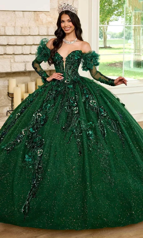 Premium Style Offers Rachel Allan RQ2184 - Plunging Neck 3D Floral Embellished Ballgown
