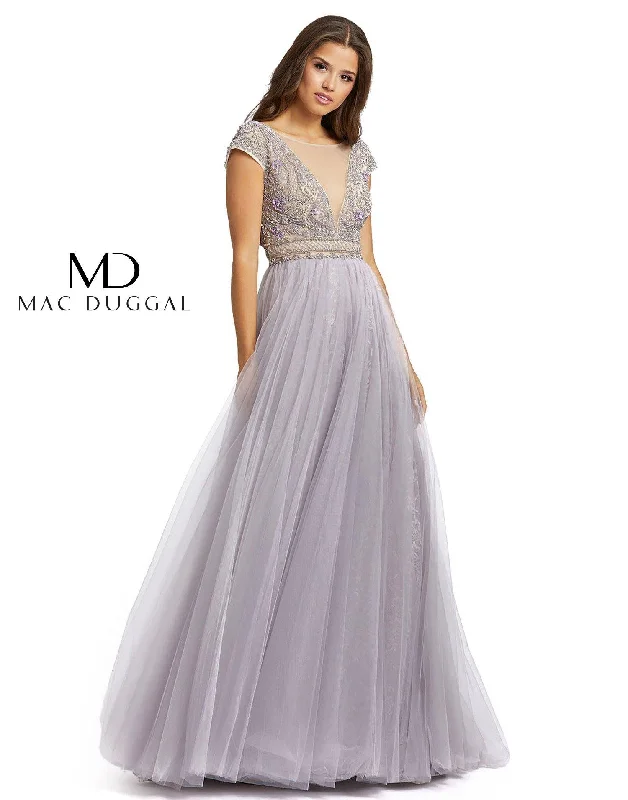 Mega Sale Mac Duggal 20133 Long Formal Cap Sleeve Beaded Gown