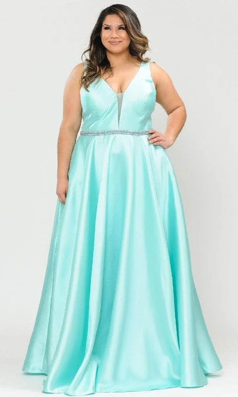 Summer Deals Poly USA W1108 - Deep V-Neck Mikado Evening Gown