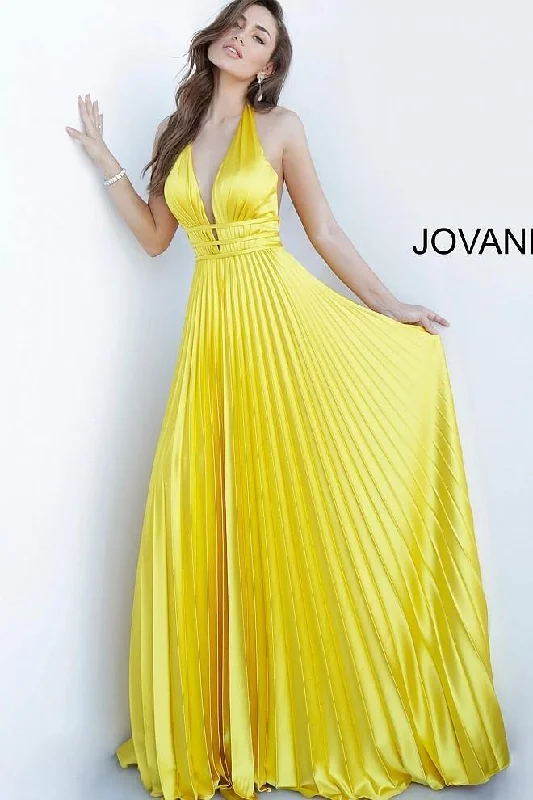 Catch Every Fashion Trend Jovani 00637 Prom Long Halter Pleated Satin Dress