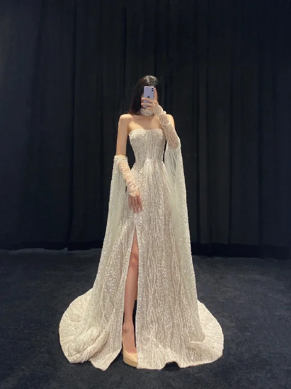 Must Haves Luxurious Strapless Wedding Dress with Split,Stunning Bridal Dress Y4428 Must Haves Luxurious Strapless Wedding Dress with Split,Stunning Bridal Dress Y4428