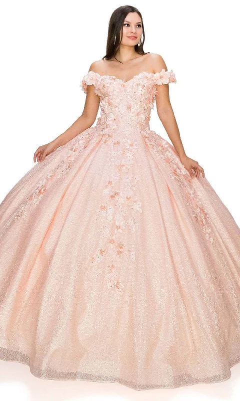 Budget-Friendly Fashion Cinderella Couture 8020J - 3D Floral Glitter Off-Shoulder Ballgown