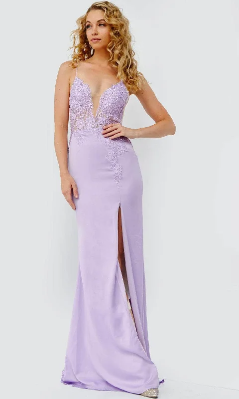 Versatile Women’s Fashion JVN by Jovani JVN23124 - Plunging V-Neck Embroidered Prom Gown