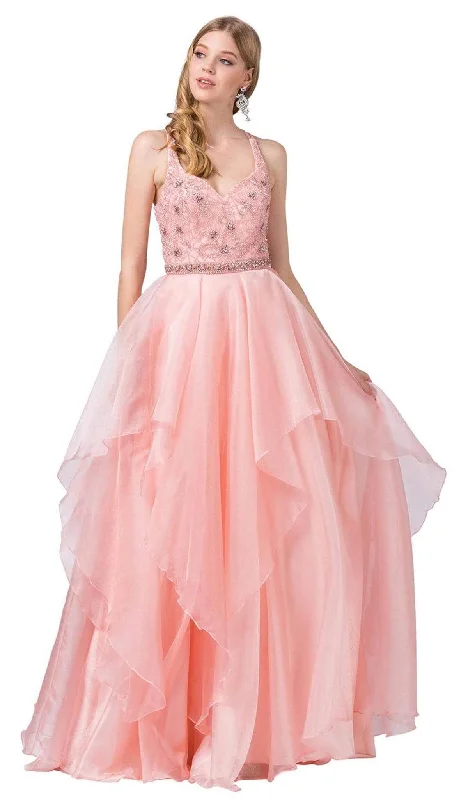 Trendy Casual Outfits Dancing Queen - 2524 Embellished Halter V-neck Tiered Ballgown