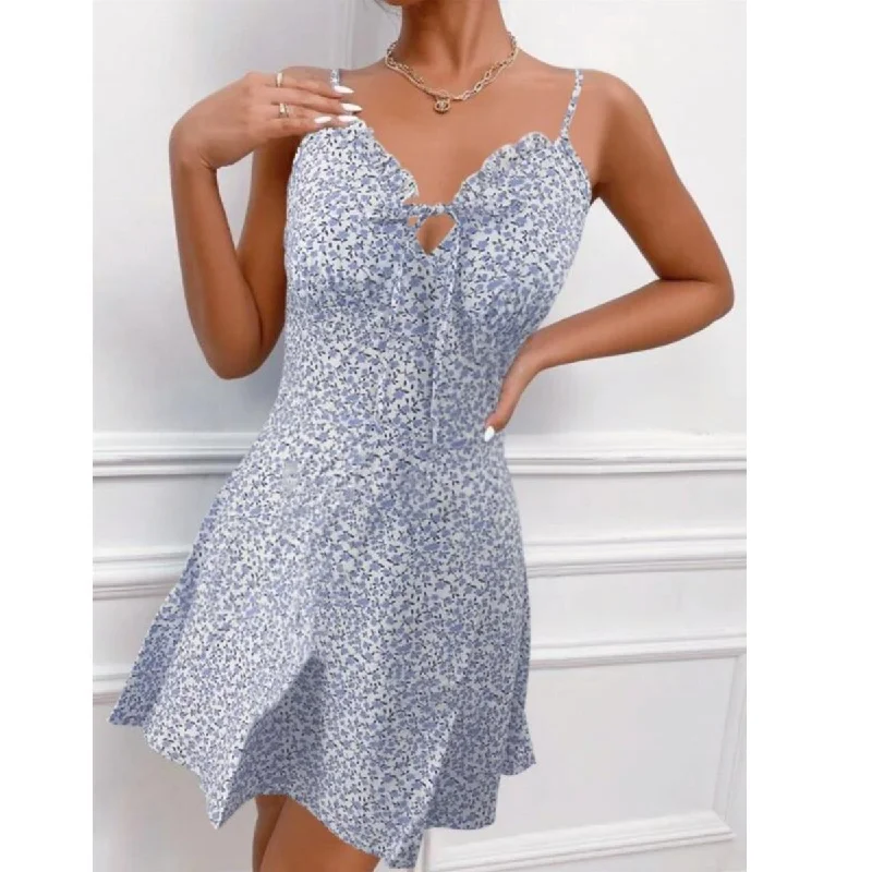 Chic Outfits Irregular Floral Halter Mini Dress