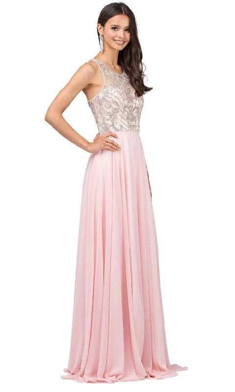 Dive Into Trendy Women's Fashion Dancing Queen 9901 - Racer Back Beaded Prom Gown