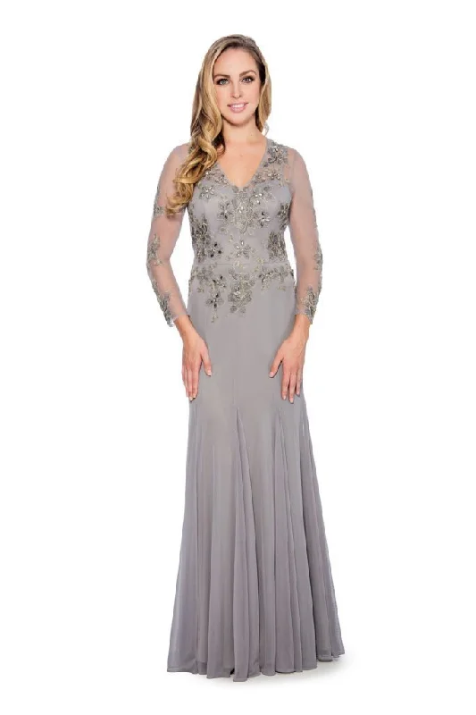 Chic & Modern Sales Decode 1.8 - Floral Embroidered V-Neck Trumpet Gown 184244 - 1 pc Silver In Size 10 Available