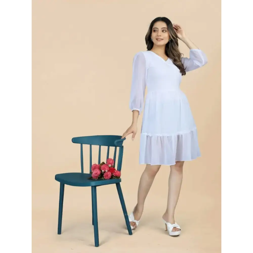Limited Time Special Offer Womens Georgette Fit Flared Ruffled Layered Dress
