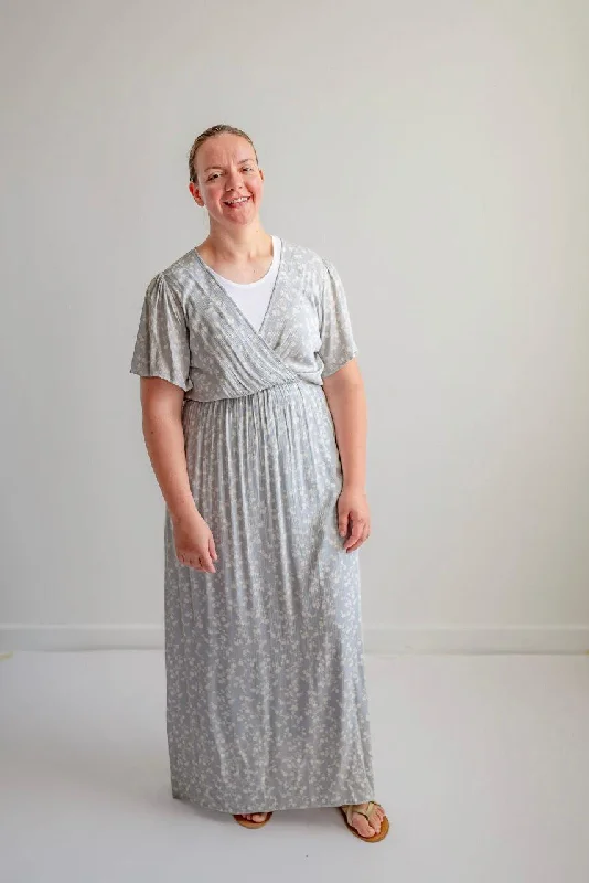 End-Of-Season Clearance Adele Floral Maxi Dress in Dusty Blue - Final Sale