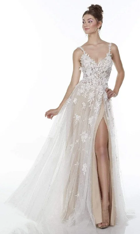 Relaxed Style Alyce Paris - 61075 V-Neck Floral Appliqued Gown