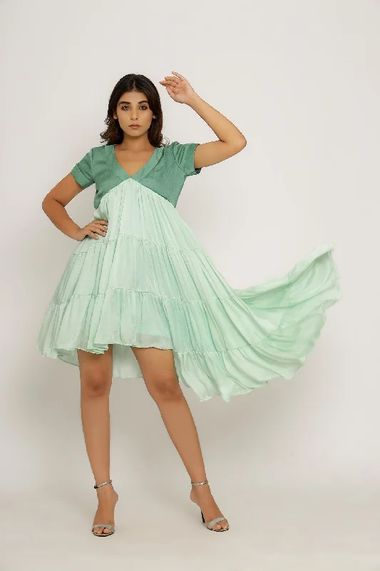 New Styles Just In Teal-Tea Green Asymmetrical Dress