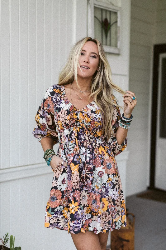 Edgy Fashion Can It Be Floral Dress - Charcoal