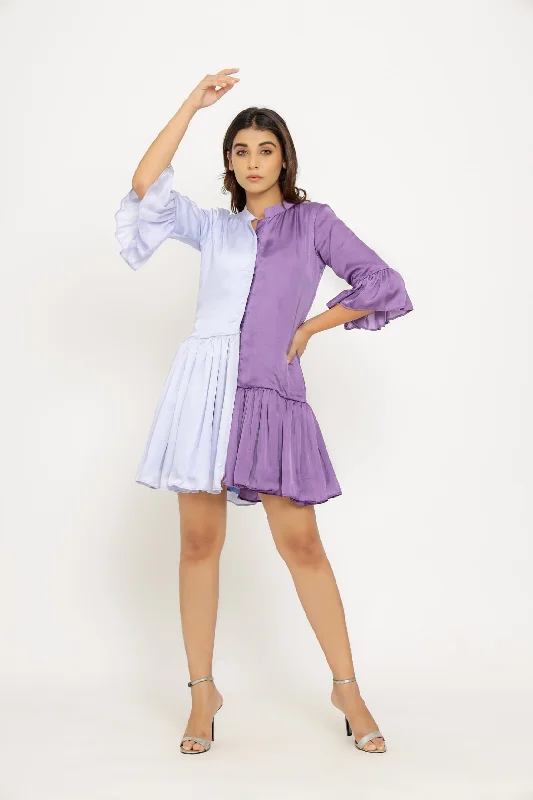 Vintage Women's Fashion Purple-Lilac Half & Half Dress