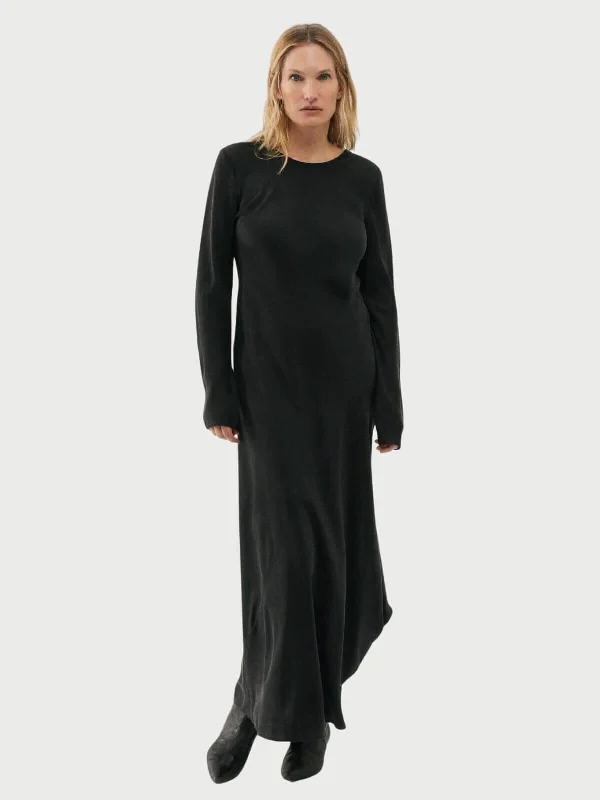 Workwear Fashion for Women Full Sleeve Bias Dress - Black