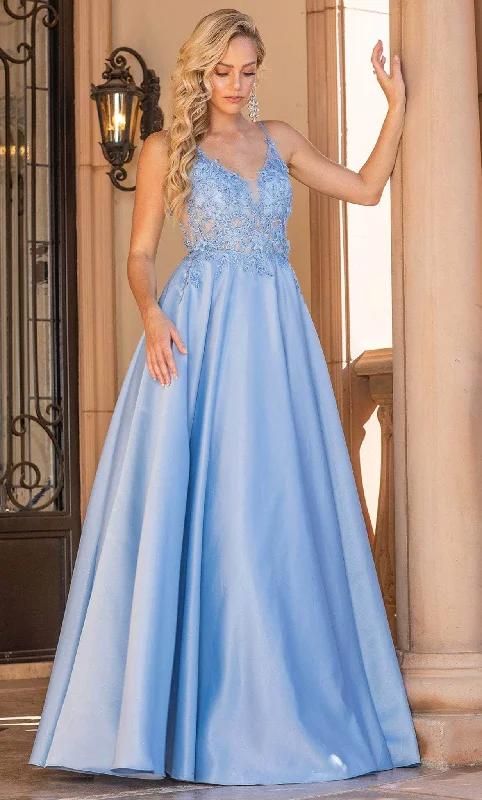 Online Boutiques Affordable Dancing Queen 4326 - Lace Appliqued V-Neck Prom Gown