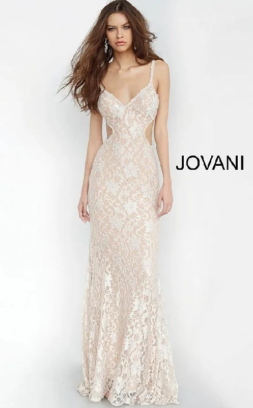 Trendy Street Style Attire Jovani 00780 Prom Long Beaded Lace Trumpet Gown