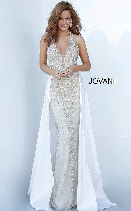 Relaxed Style Jovani 3698 Long Halter Beaded Prom Dress