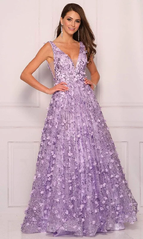 Classic Chic Deals Dave & Johnny 11093 - V-Neck Floral Appliqued Prom Ballgown