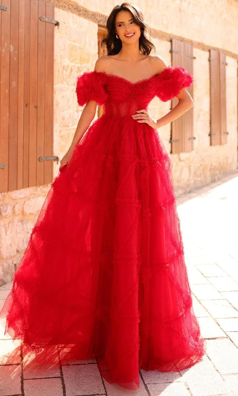 Crazy Price Slashing Amarra 94002 - Off Shoulder Ruffled Ballgown