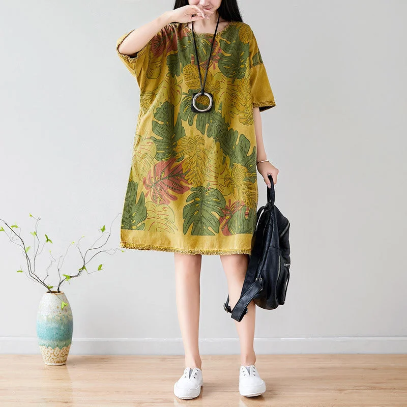 Extreme Clearance Deals Summer Casual Floral Printed Cotton T-Shirt Dress