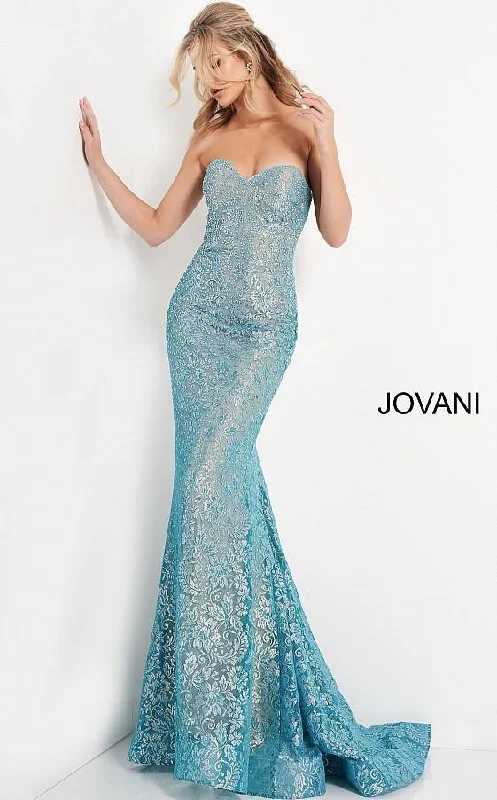 Ride The Style Wave Jovani 06586 Prom Long Strapless Lace Formal Dress