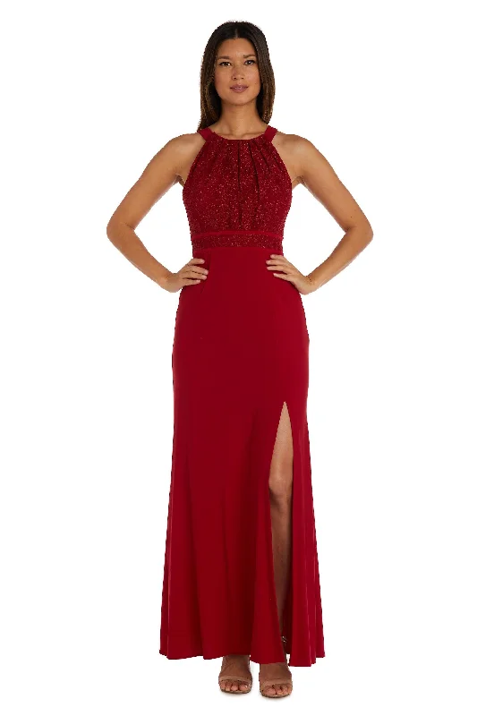 New In This Season Nightway Long Halter Pleated Lace Formal Gown 21799