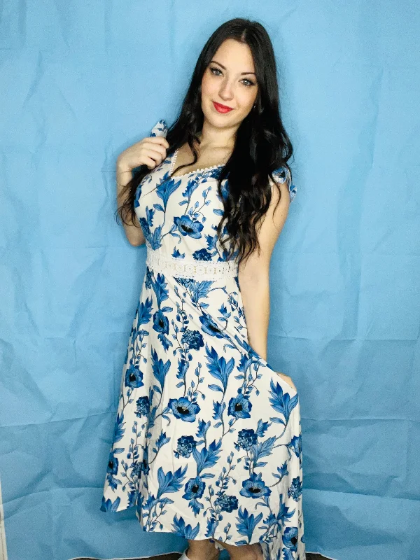 Season Sale Long Blue Floral Dress