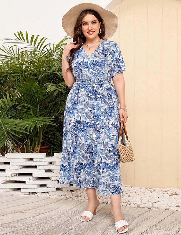 Special Offer For You Women Plus Size V-Neck Floral Loose Dress