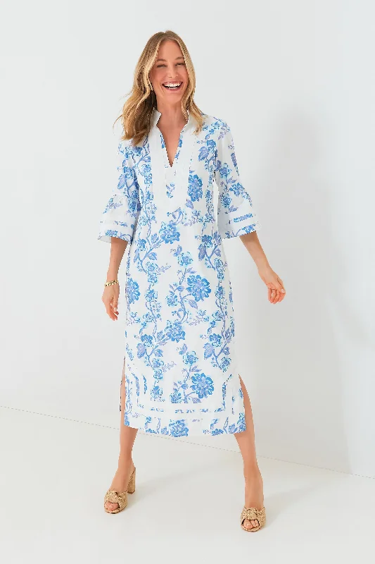 High End Women's Wear Blue Floral Kit Caftan Dress