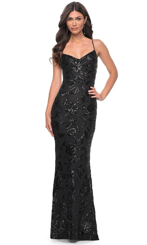 Sporty Fashion Offers La Femme 32415 - Floral Sequin Sleeveless Prom Gown