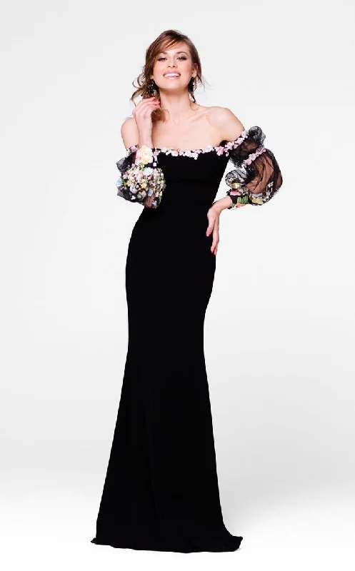 Street Style Discounts Tarik Ediz 50001 Off-Shoulder Floral Trimmed Gown - 1 pc Cream in Size 6 Available