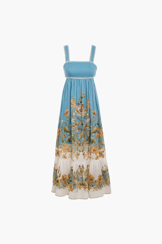 Vintage Style Clothing Sale Blue Daisy Floral Chintz Tiered Midi Dress