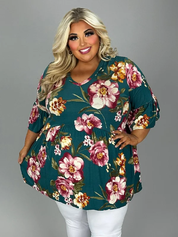 Women's Clothing 32 PSS {My Heart Is Full} Teal Green Floral Babydoll Tunic EXTENDED PLUS SIZE 3X 4X 5X