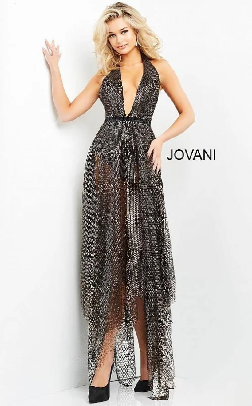 Athleisure Wear Special Offer Jovani 05068 Prom Long Halter Metallic A Line Dress