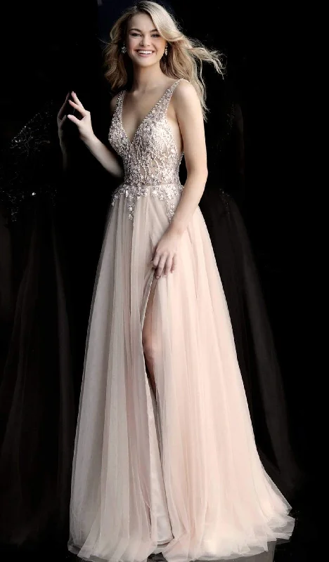 Swimwear Summer Blowout Jovani - Beaded Floral Illusion Bodice Long Gown 65324