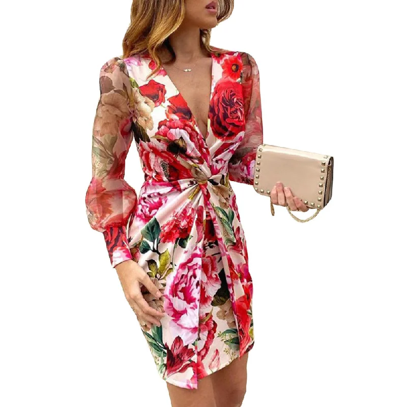 Trendy Street Style Attire Julia Fashion - Elegant Women Leopard Floral Print Mini Dress