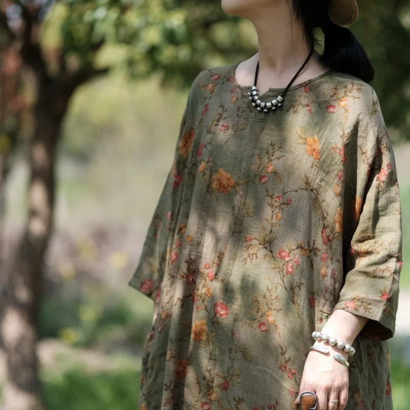 Clothing Brands Babakud Women Vintage Cotton Loose Floral Long Dress