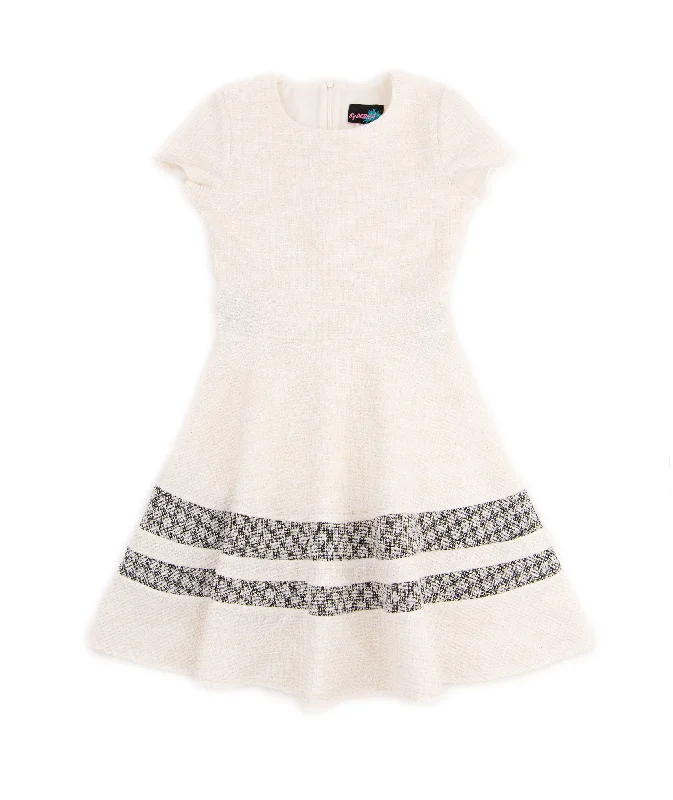 Clothing Sale By Debra Girls Lou Ivory Boucle Short Sleeve Striped Bottom Dress