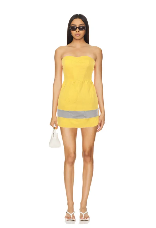 Special Offer S - tcec yellow & grey strapless mini dress