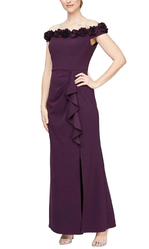 Stylish Statements Alex Evenings 8160404 - Off Shoulder 3D Floral Embellished Long Gown