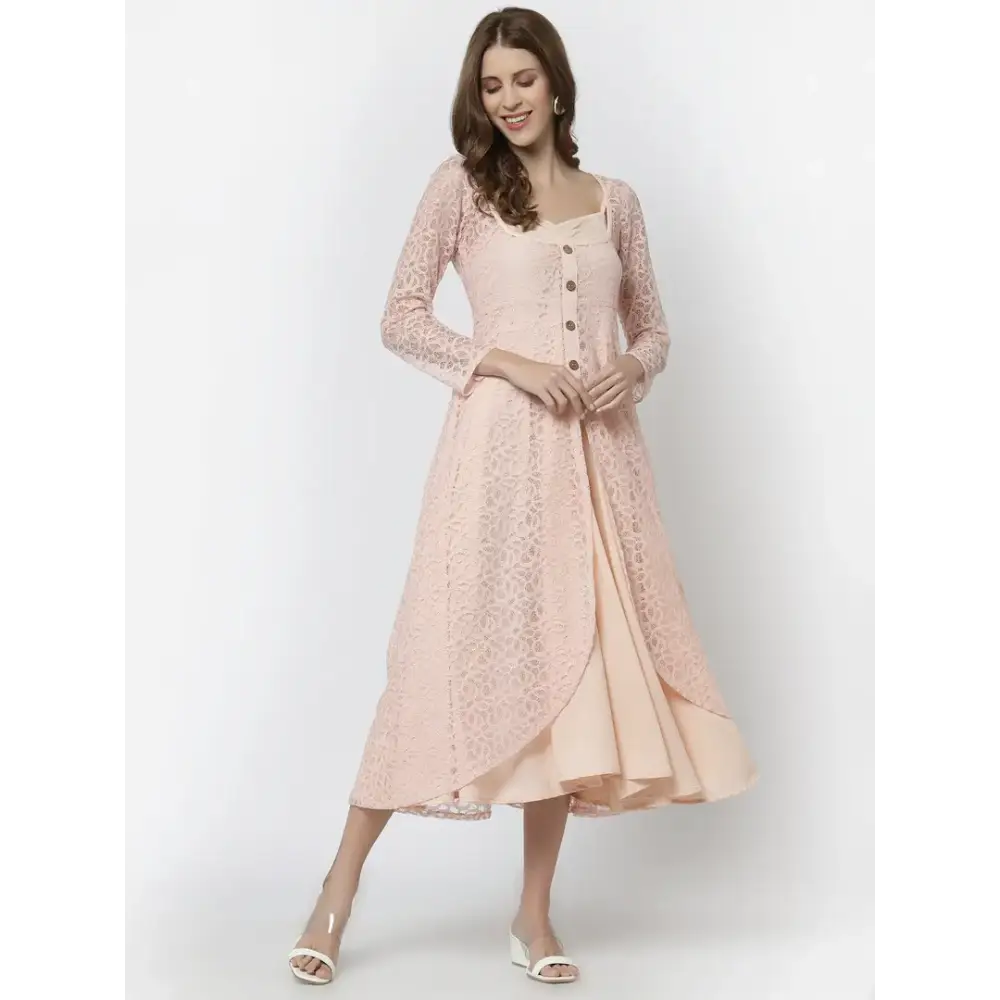 Huge Price Cut Women Net Solid Maxi Length Fit And Flare Dress