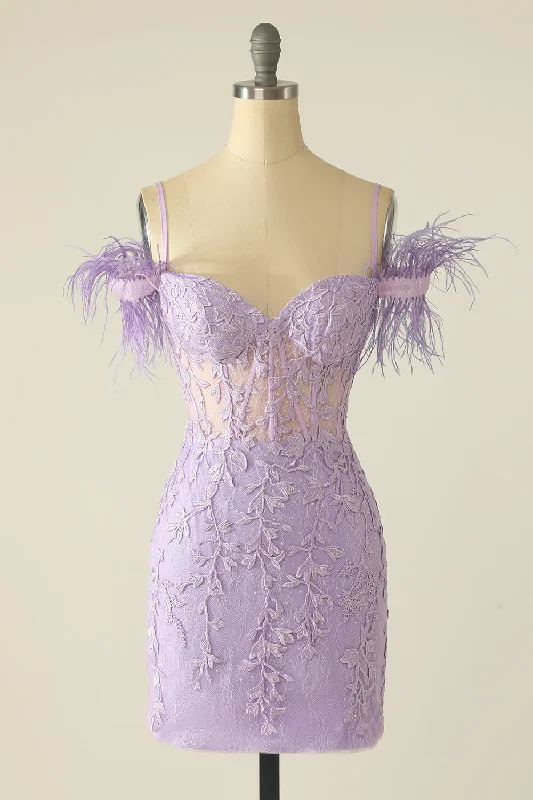 Flash Sale Event Tight Lavender Lace Straps Mini Dress